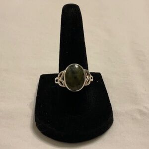 Elegant Sterling Silver Connemara Marble Celtic Ring